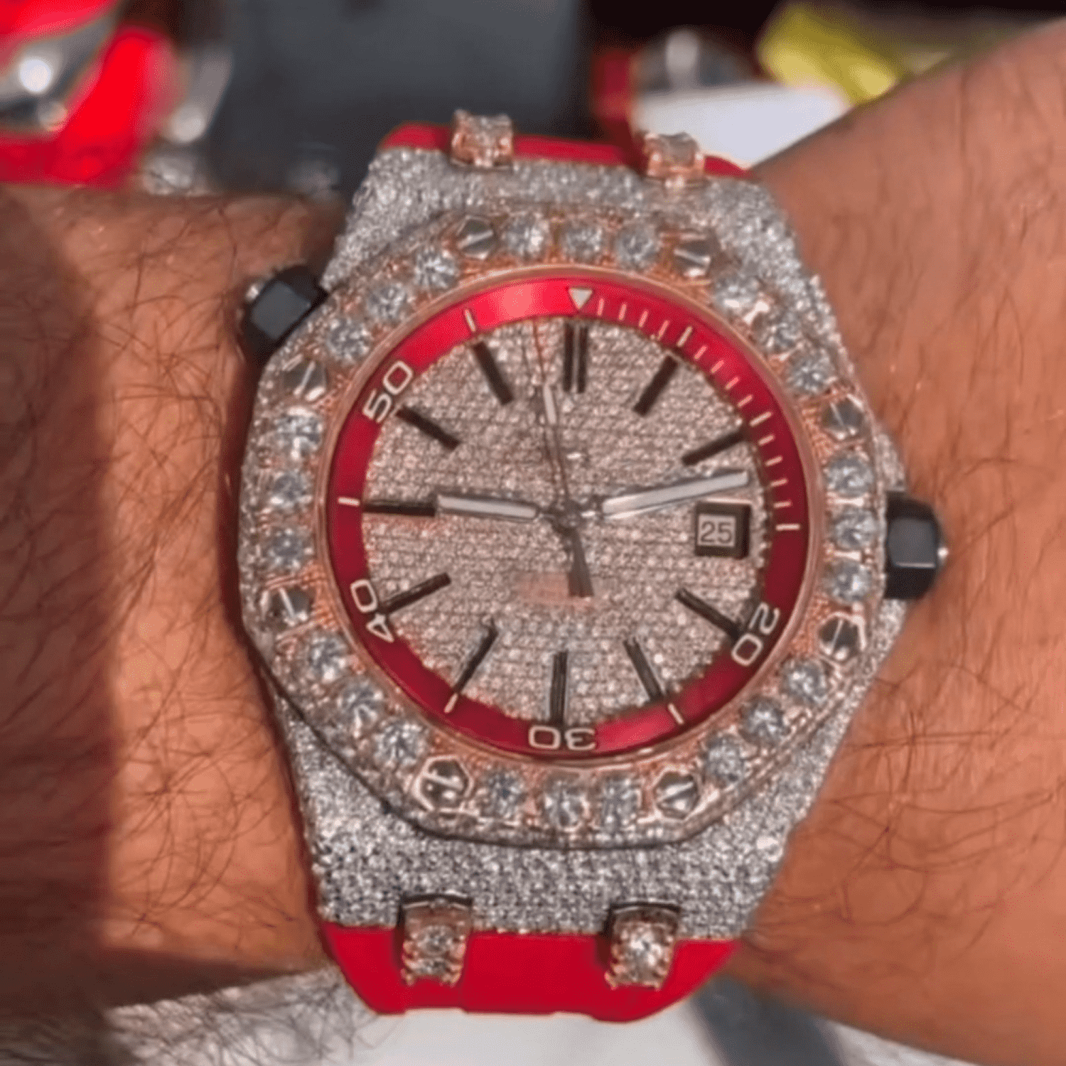 Iced Out Moissanite Watch for Men with Durable Silicone Band - Image 5