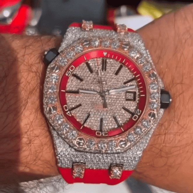 Iced Out Moissanite Watch for Men with Durable Silicone Band
