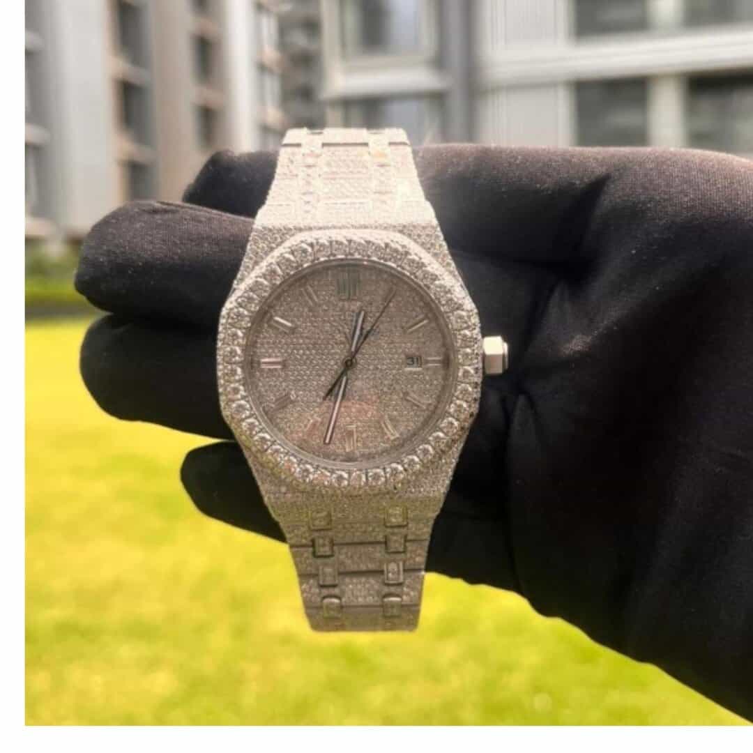 Iced Out Moissanite Watch with High-Quality Crystal Shine - Image 2
