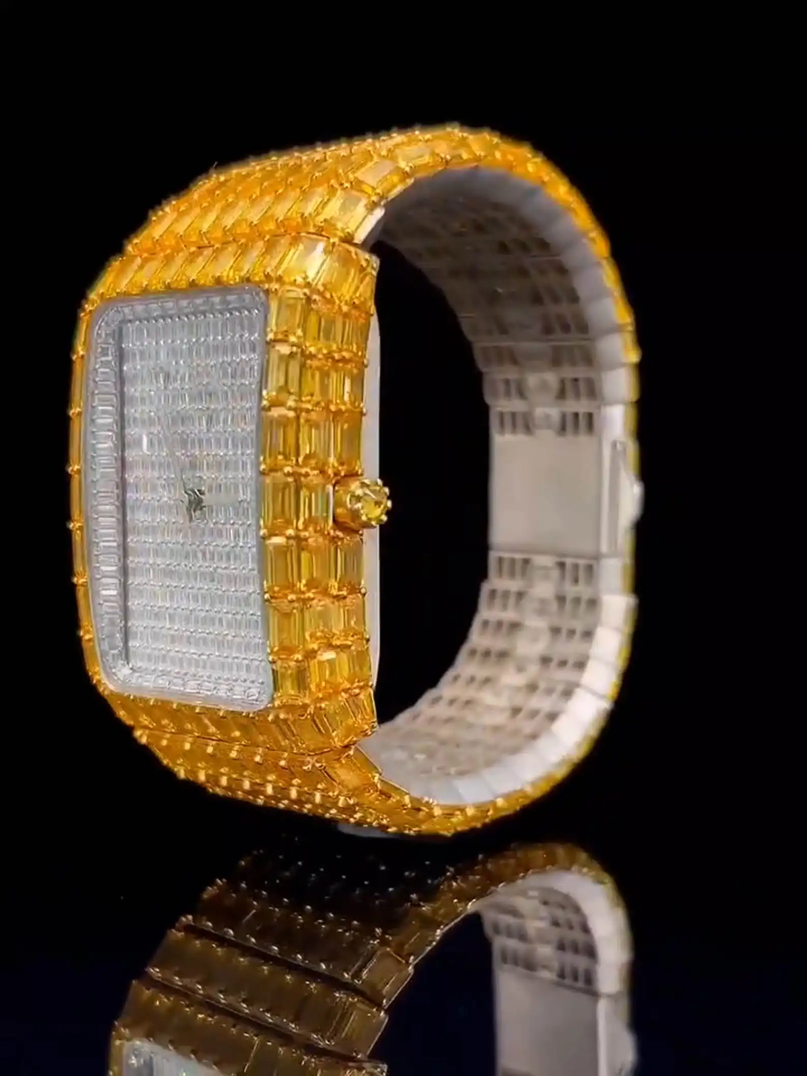 IcedJewelz "Canary Glacier" Fully Flooded Emerald-Cut Moissanite Two-Tone Watch - Image 7