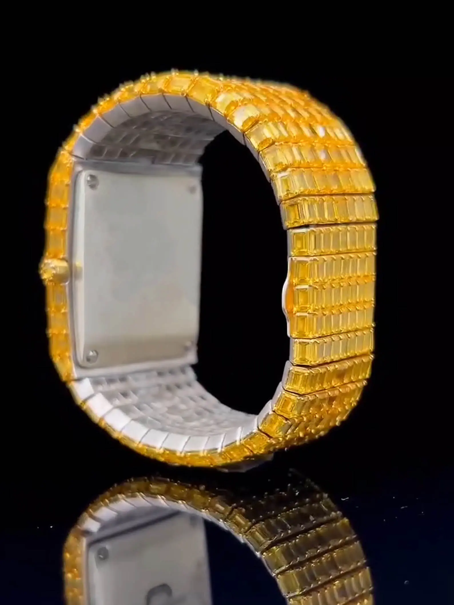 IcedJewelz "Canary Glacier" Fully Flooded Emerald-Cut Moissanite Two-Tone Watch - Image 6