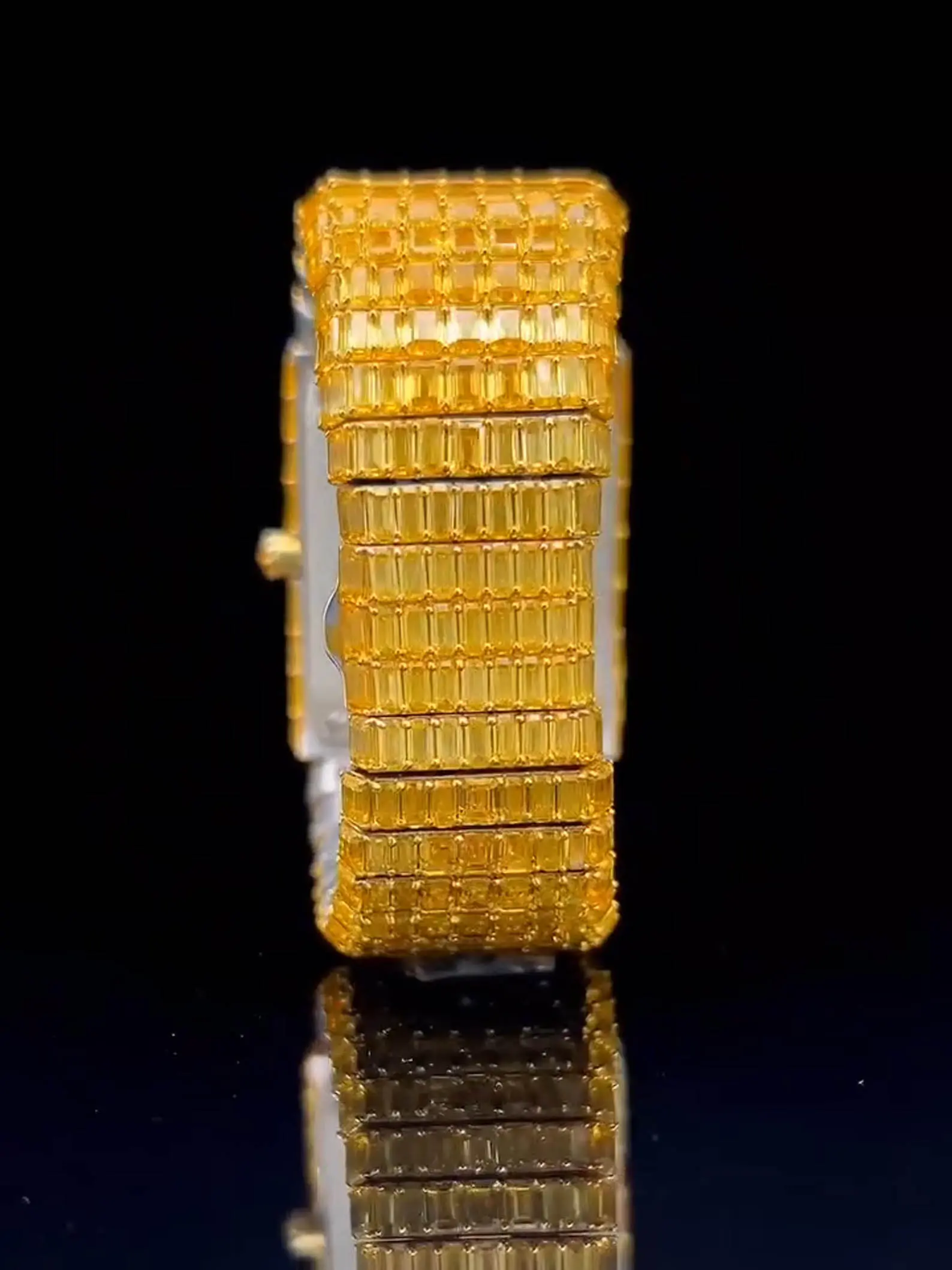 IcedJewelz "Canary Glacier" Fully Flooded Emerald-Cut Moissanite Two-Tone Watch - Image 5