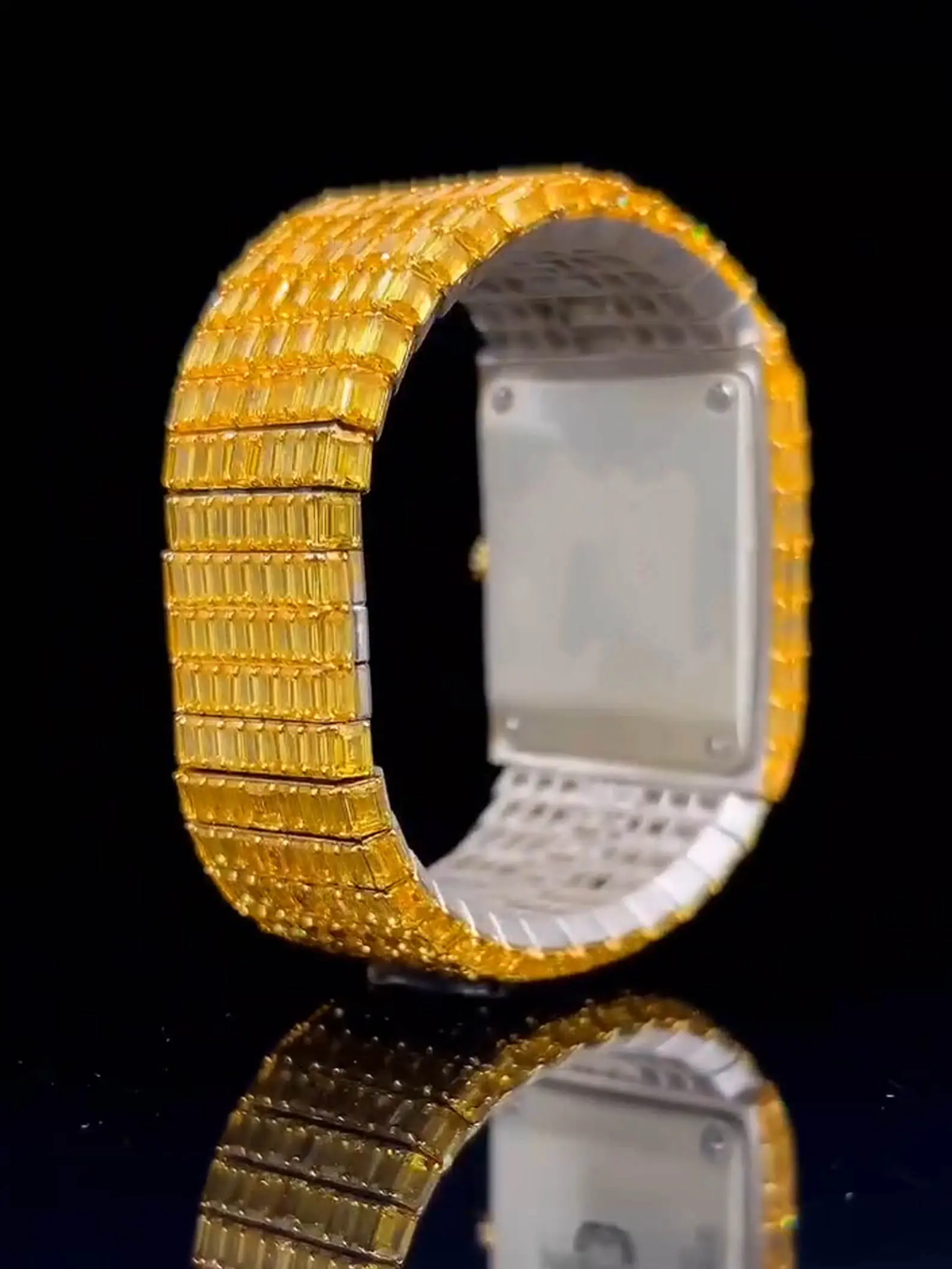 IcedJewelz "Canary Glacier" Fully Flooded Emerald-Cut Moissanite Two-Tone Watch - Image 4