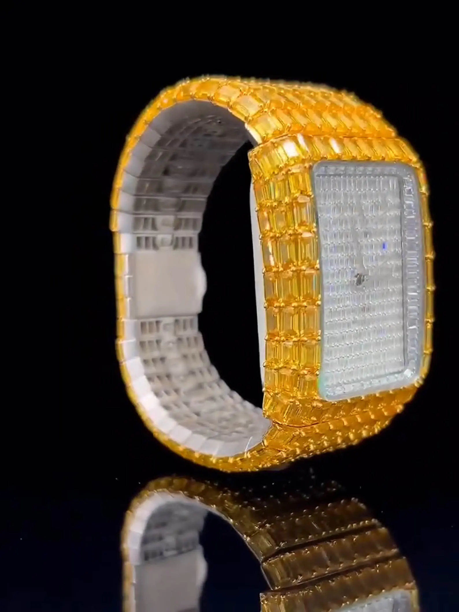 IcedJewelz "Canary Glacier" Fully Flooded Emerald-Cut Moissanite Two-Tone Watch - Image 2