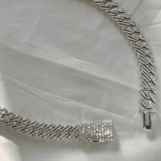 16mm Baguette Men’s Silver Diamond Moissanite Iced Out Cuban Link Chain