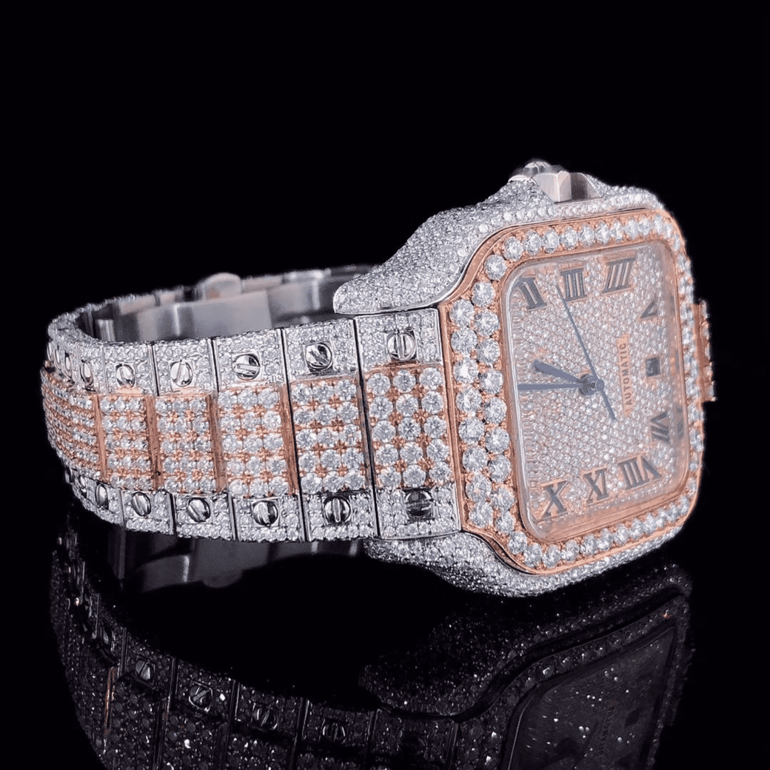 Elegant Moissanite Diamond Iced Out And Automatic Wrist Watch 2 Moissanite Watch