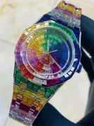 IcedJewelz "Billionaire" Edition Rainbow Moissanite Watch – VVS1 Hand-Set Bust Down Skeleton Tourbillon Style