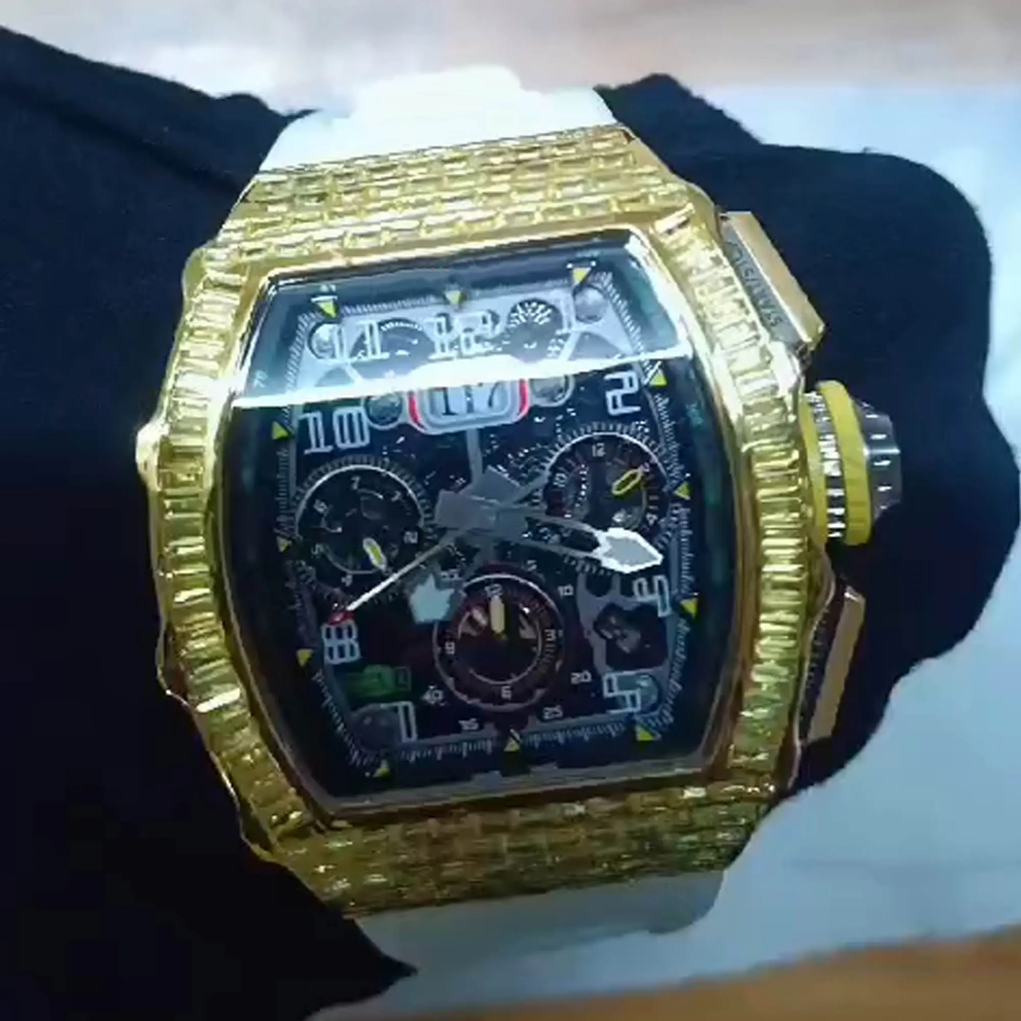 IcedJewelz Gold "RM Edition" – Lab-Created Yellow Sapphire & White Rubber Strap 1 Lab-Created Yellow Sapphire & White Rubber Strap