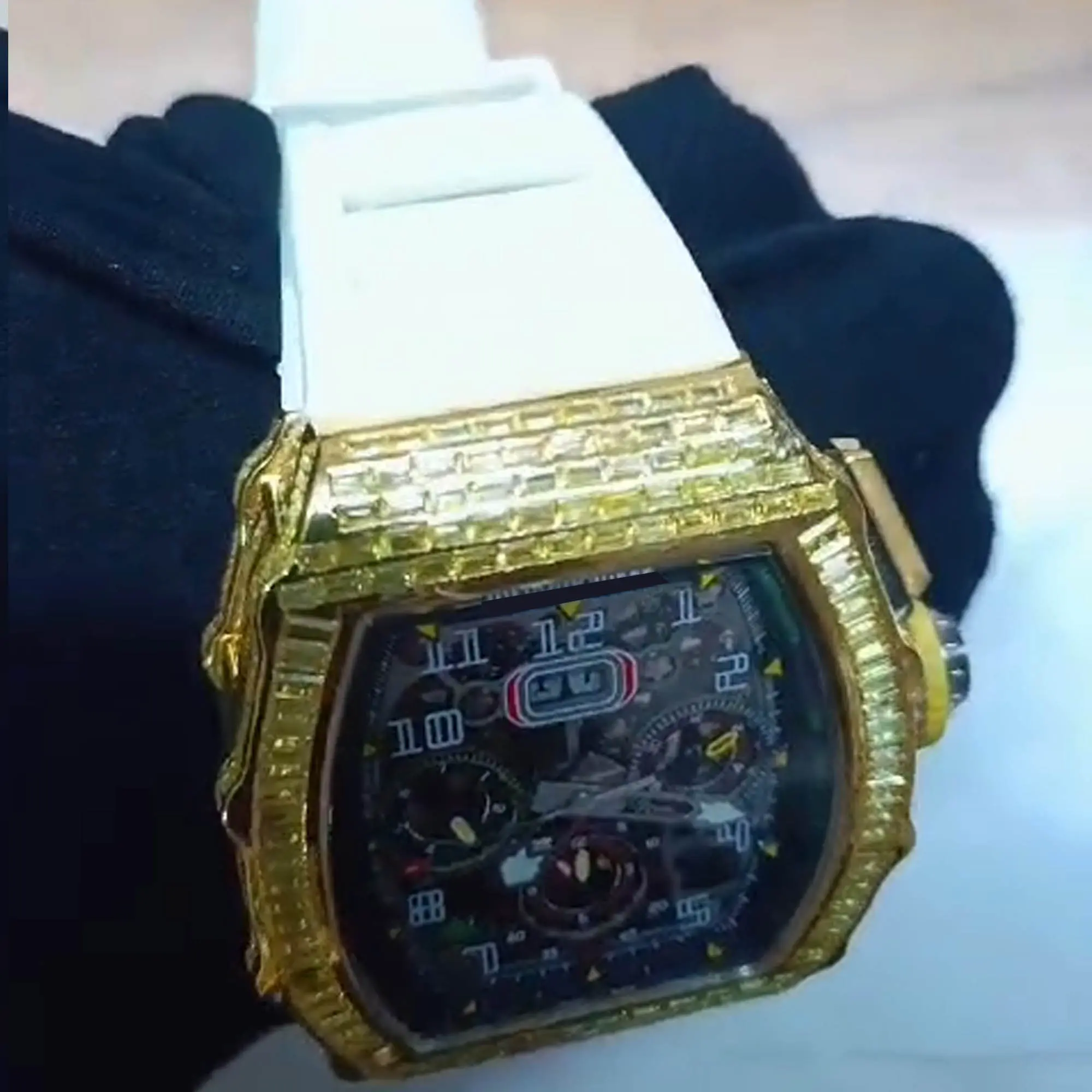 IcedJewelz Gold "RM Edition" – Lab-Created Yellow Sapphire & White Rubber Strap 7 Lab-Created Yellow Sapphire & White Rubber Strap