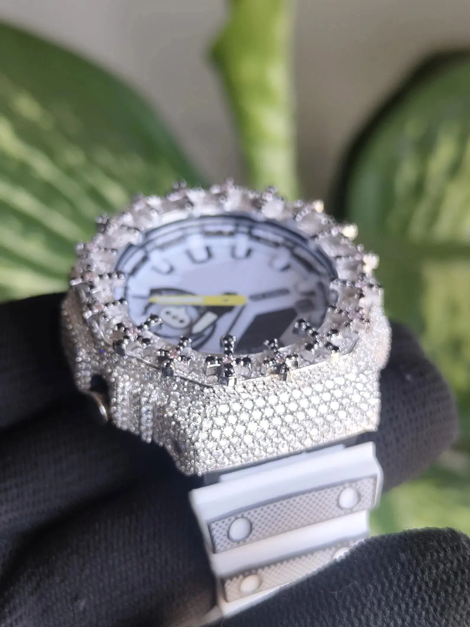 IcedJewelz "Black Cross" Custom Octagon Digital – White Strap VVS1 Moissanite Edition 5 vvs icedout watch