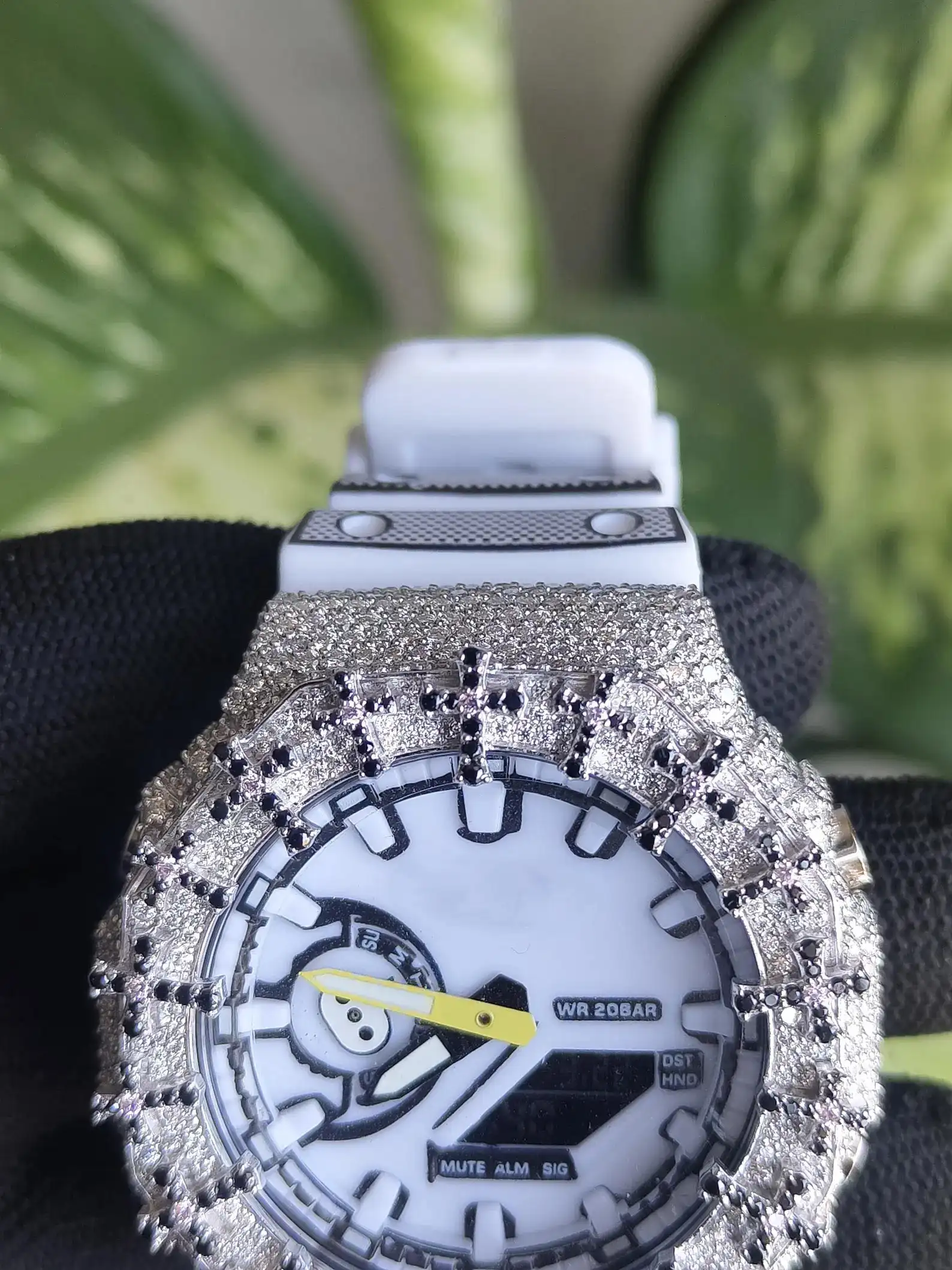 IcedJewelz "Black Cross" Custom Octagon Digital – White Strap VVS1 Moissanite Edition 4 vvs icedout watch
