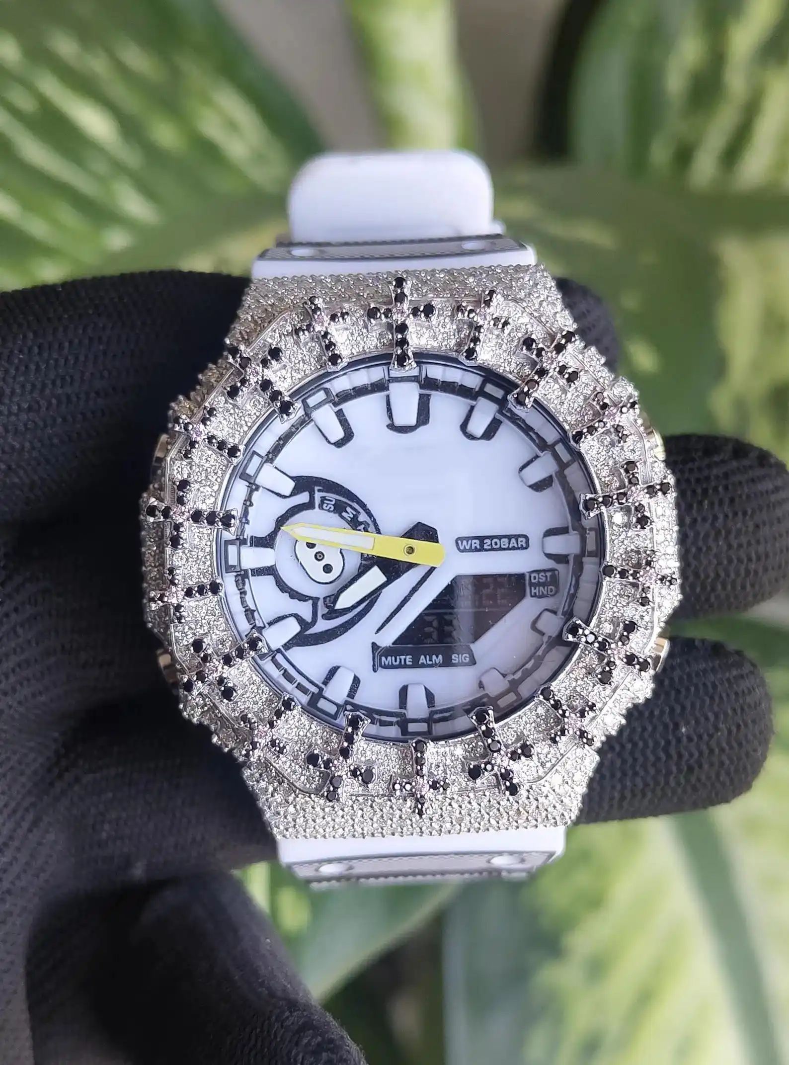 IcedJewelz "Black Cross" Custom Octagon Digital – White Strap VVS1 Moissanite Edition 1 vvs icedout watch
