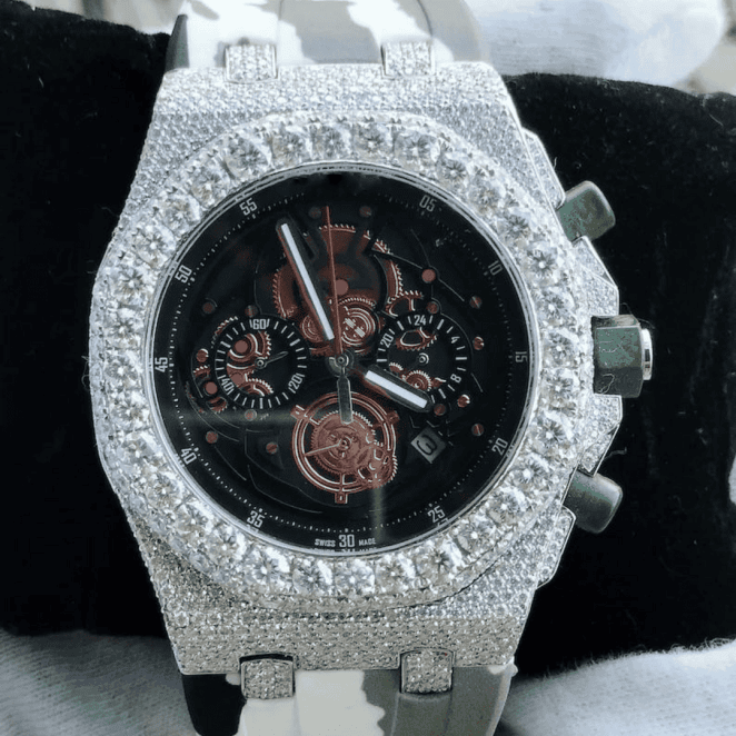 Heavy Iced Out Moissanite Watch Silicone Band