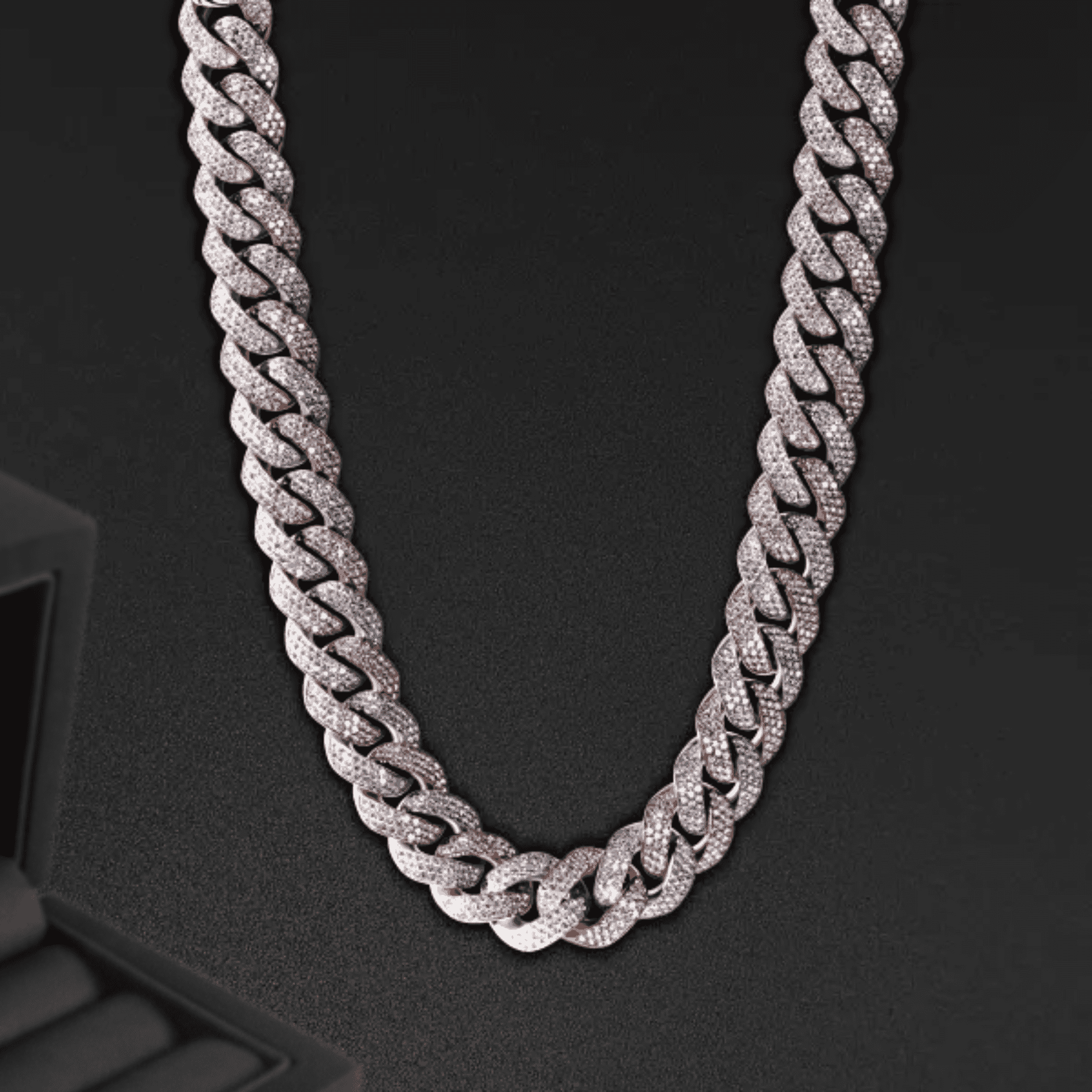 18 mm Men’s Silver Diamond Finish Iced Out Cuban Link Moissanite Chains - Image 3