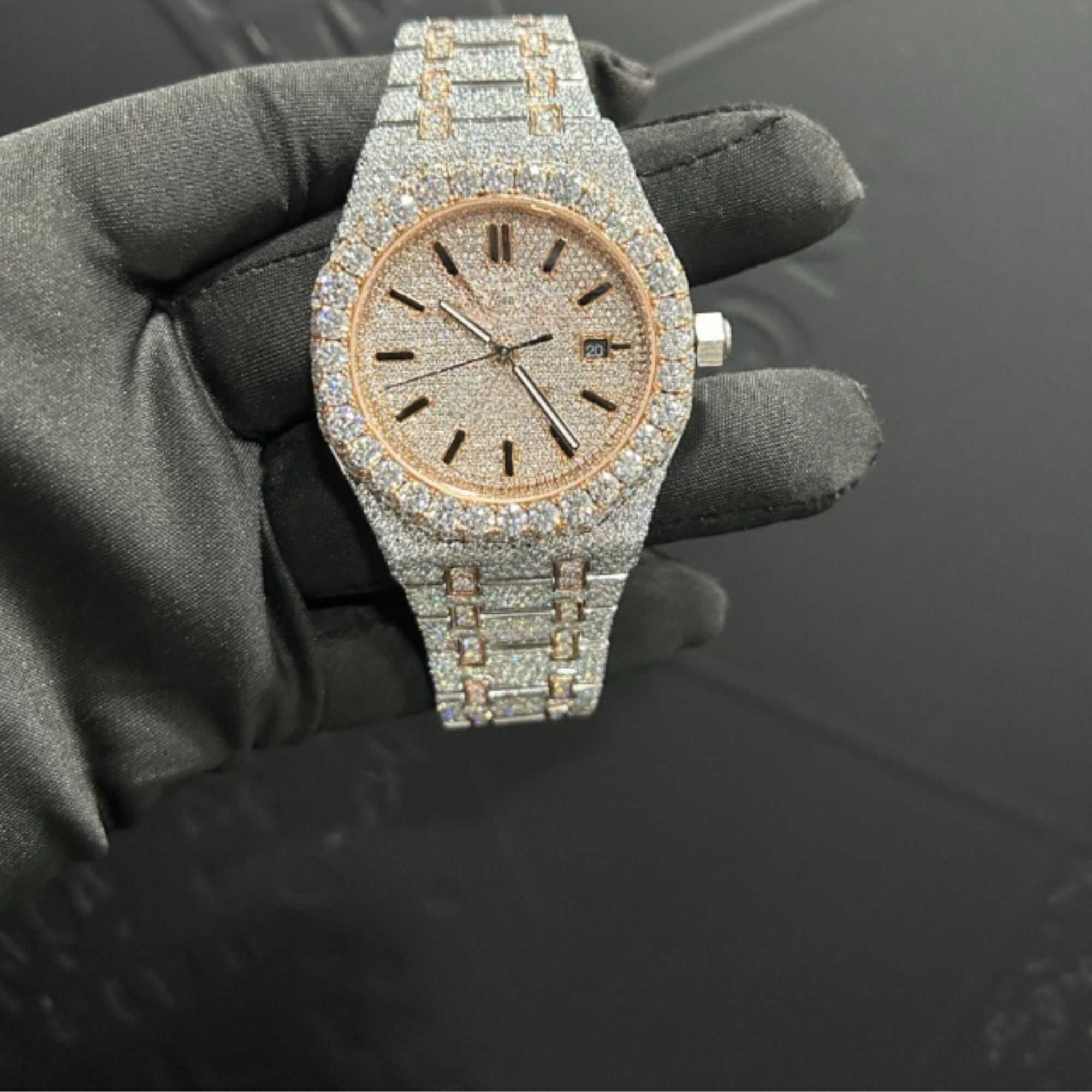 Full Iced Moissanite Watches with Premium Gold Finish
