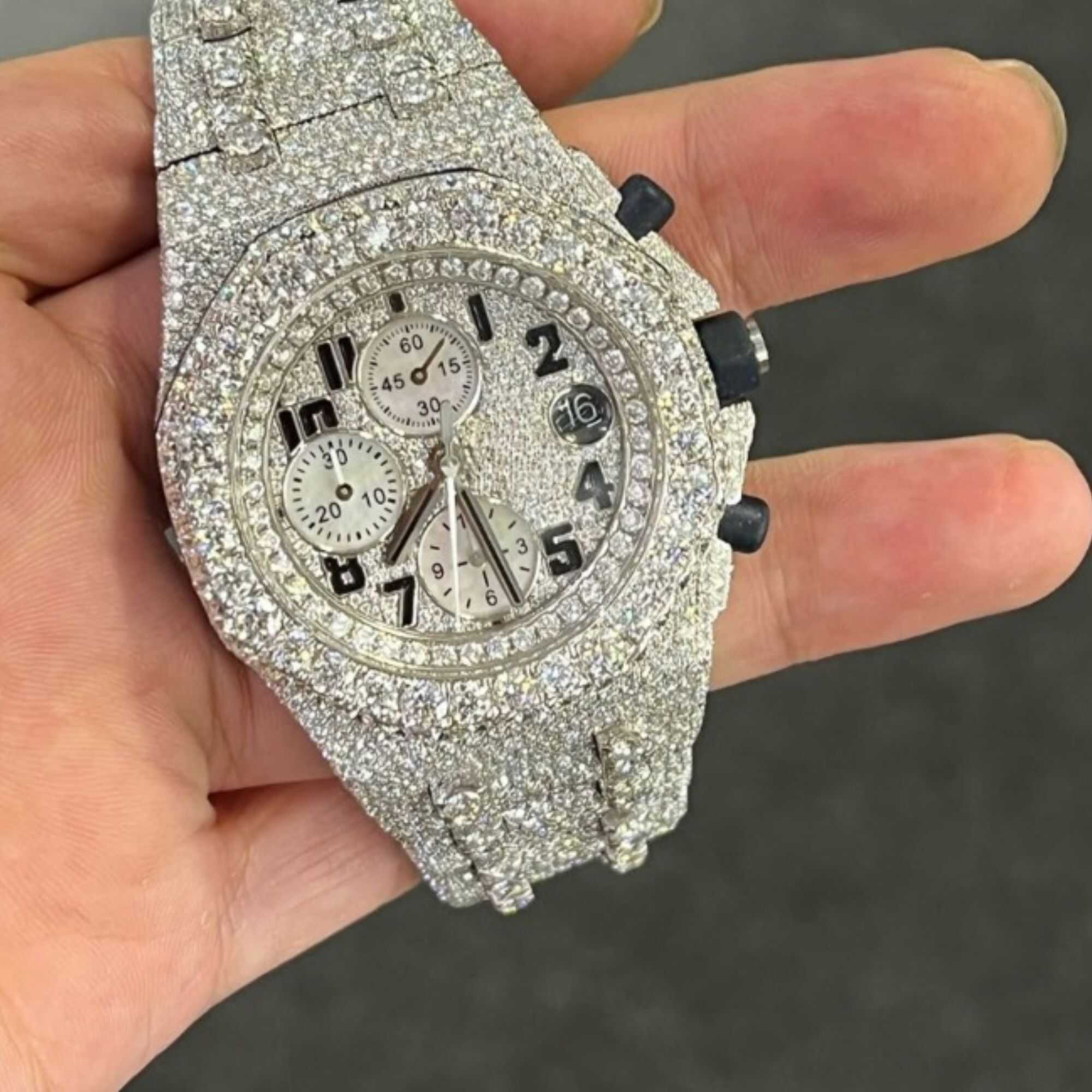 Moissanite Watches Iced Out with Modern Round Case for Men & Women