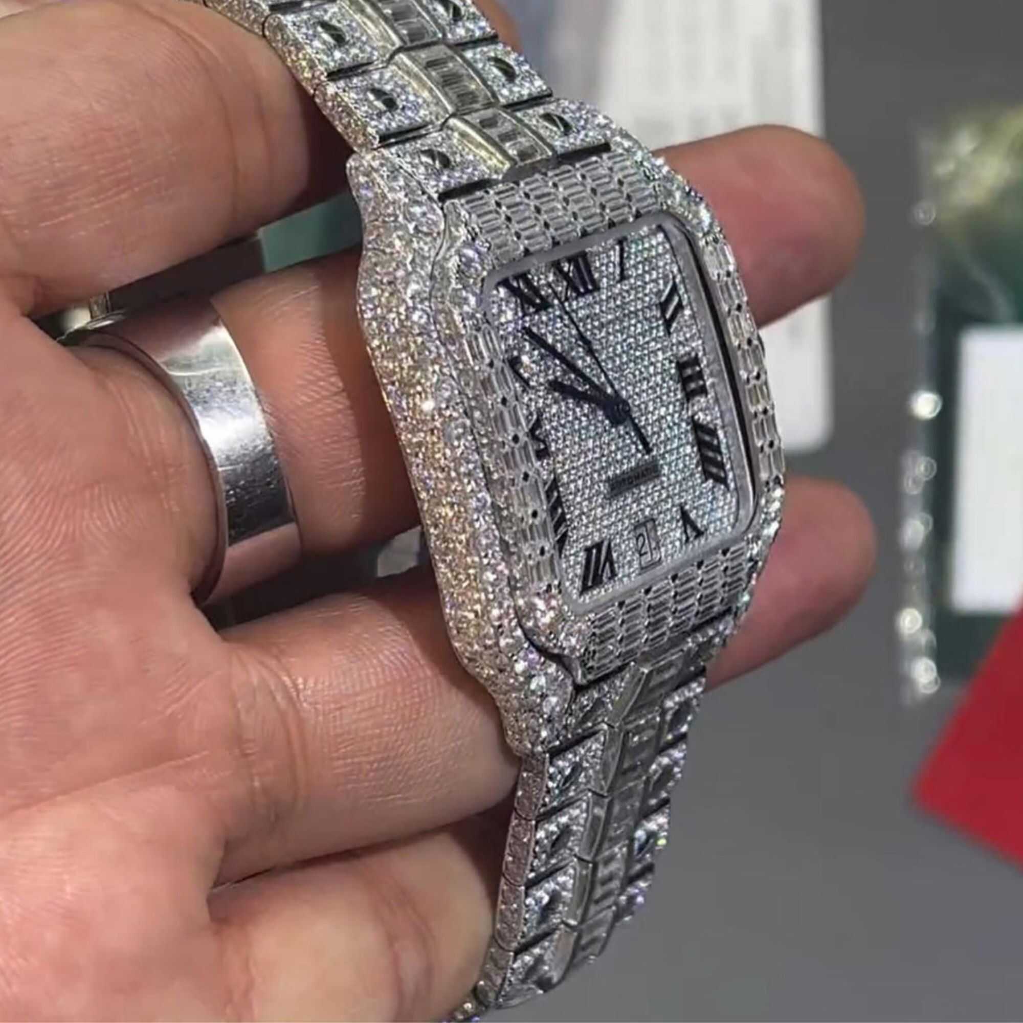 Luxury Moissanite Watches Fully Iced Out with Classic Dial - Image 2