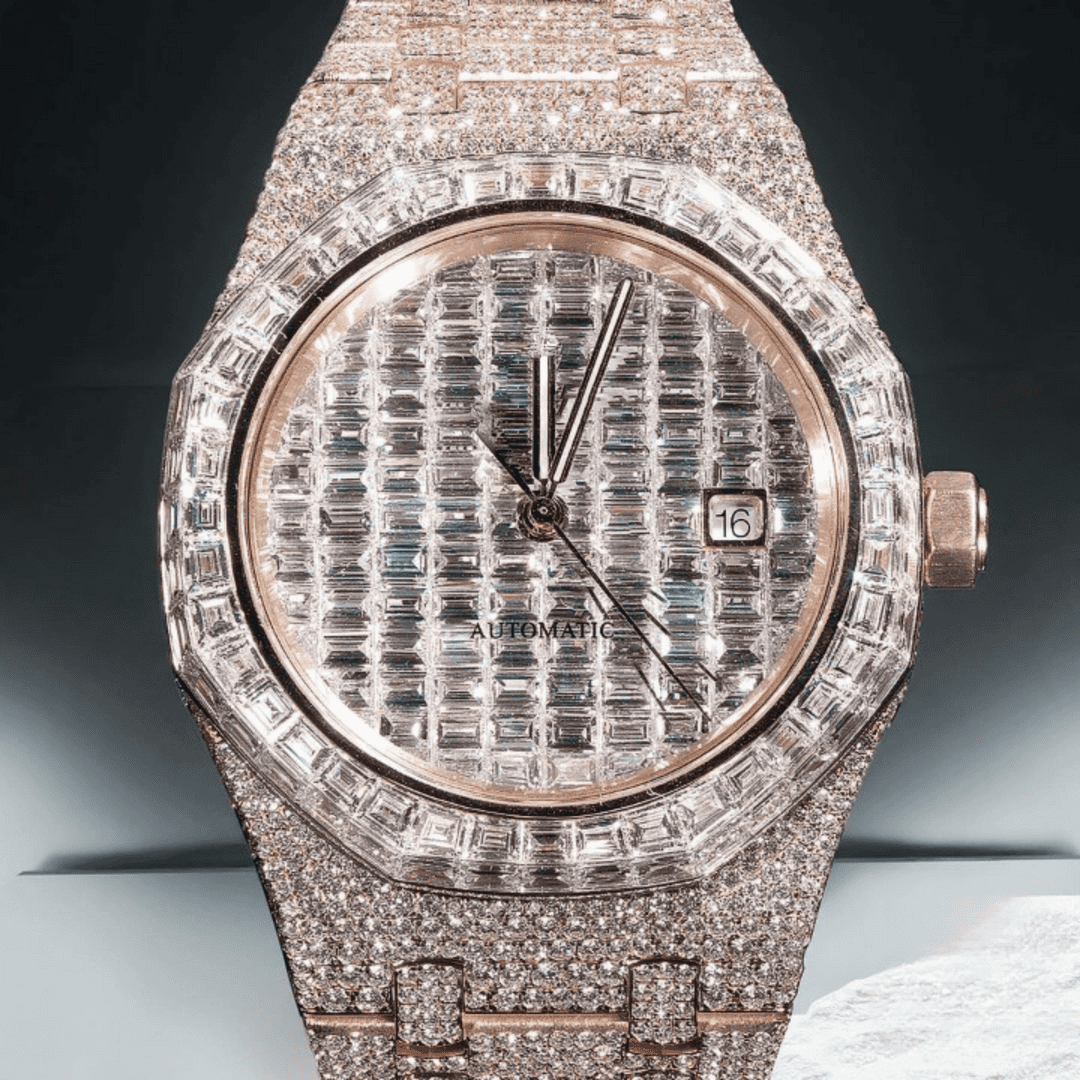 Stainless Steel Bust Down Moissanite Watch for Men