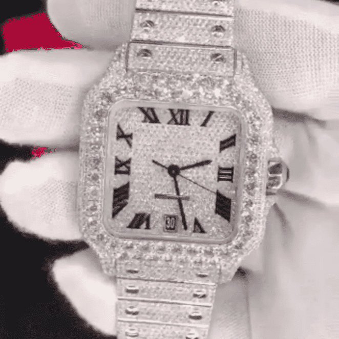 Men’s 44mm Iced Out Watch in 14K White Gold Plated