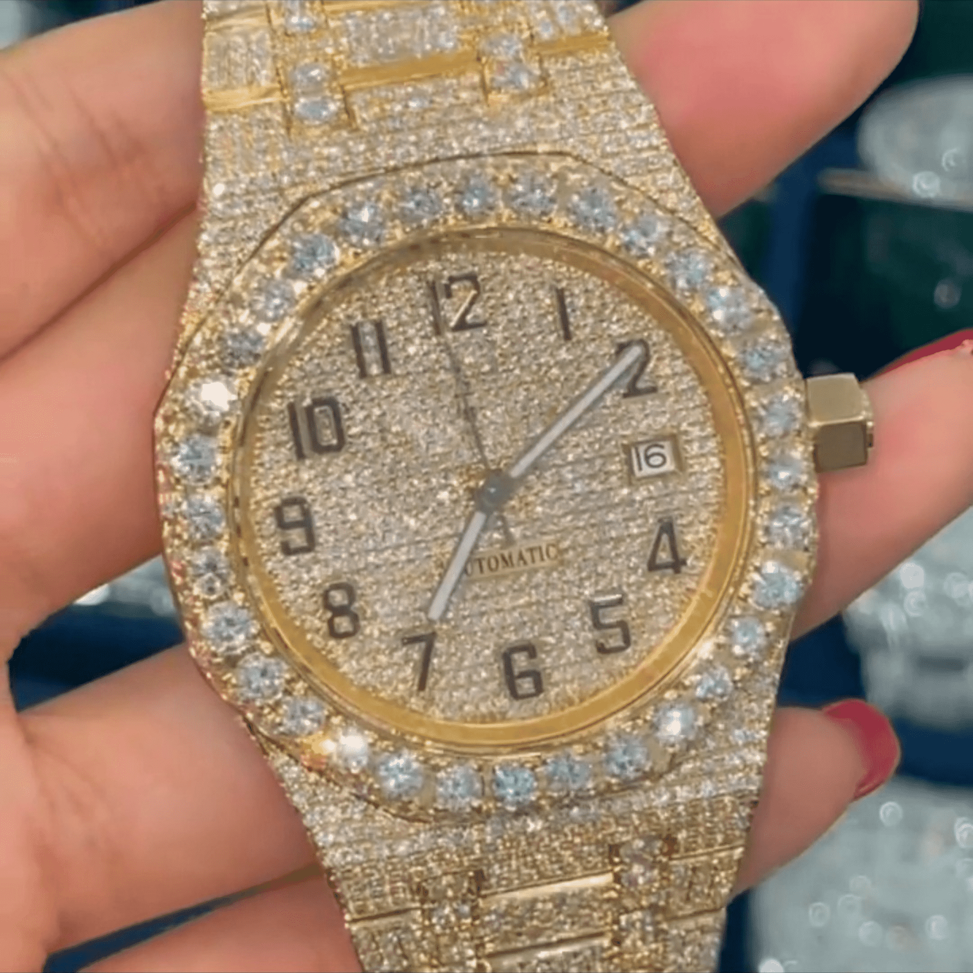 Rose Gold Bust Down Moissanite Watch – Full Iced Out Luxury