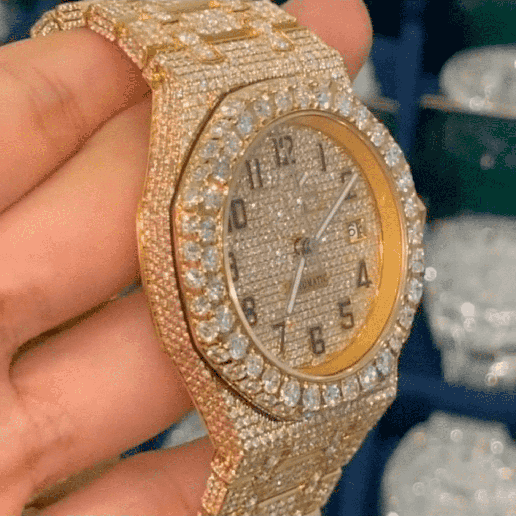 Rose Gold Bust Down Moissanite Watch – Full Iced Out Luxury - Image 5
