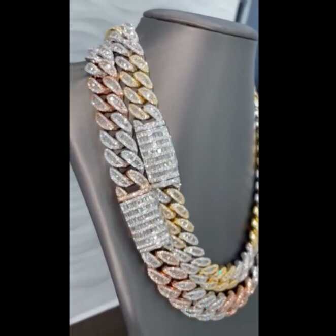 14mm Two Tone Mens Silver Cuban Link Chain