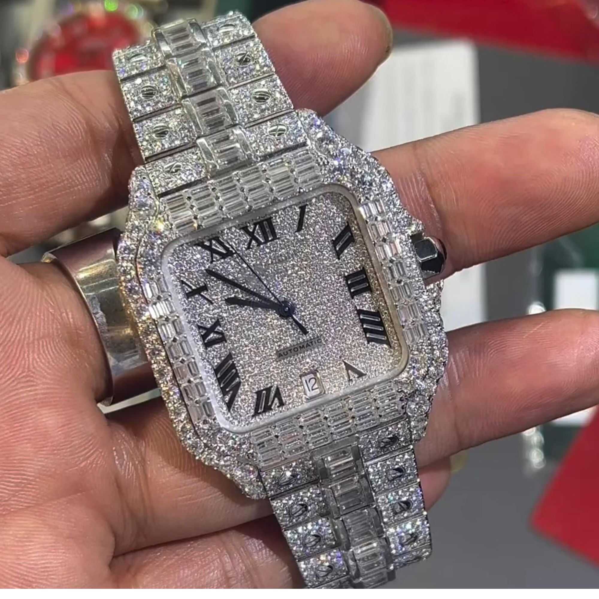 Luxury Moissanite Watches Fully Iced Out with Classic Dial - Image 3