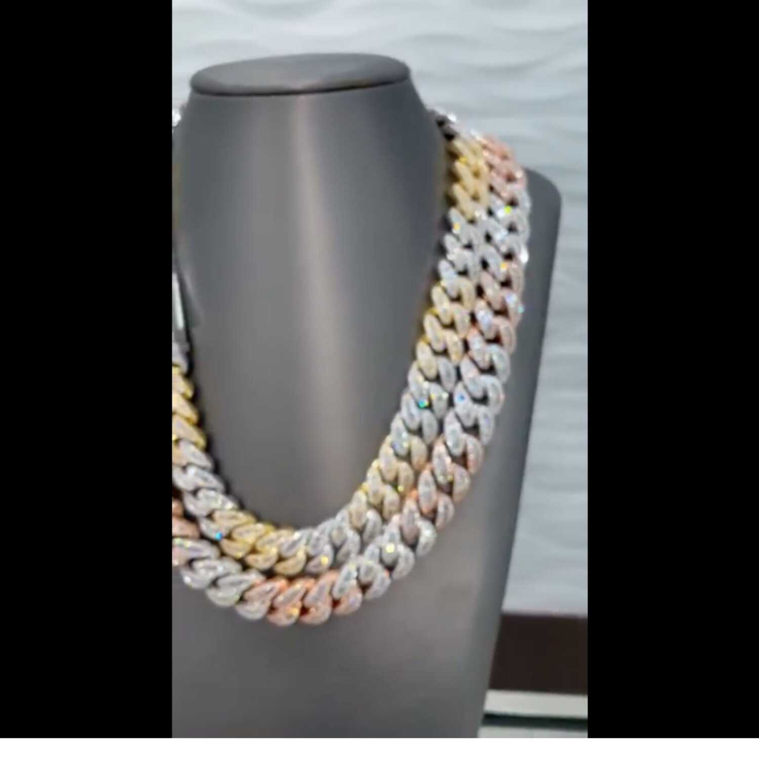14mm Two Tone Mens Silver Cuban Link Chain