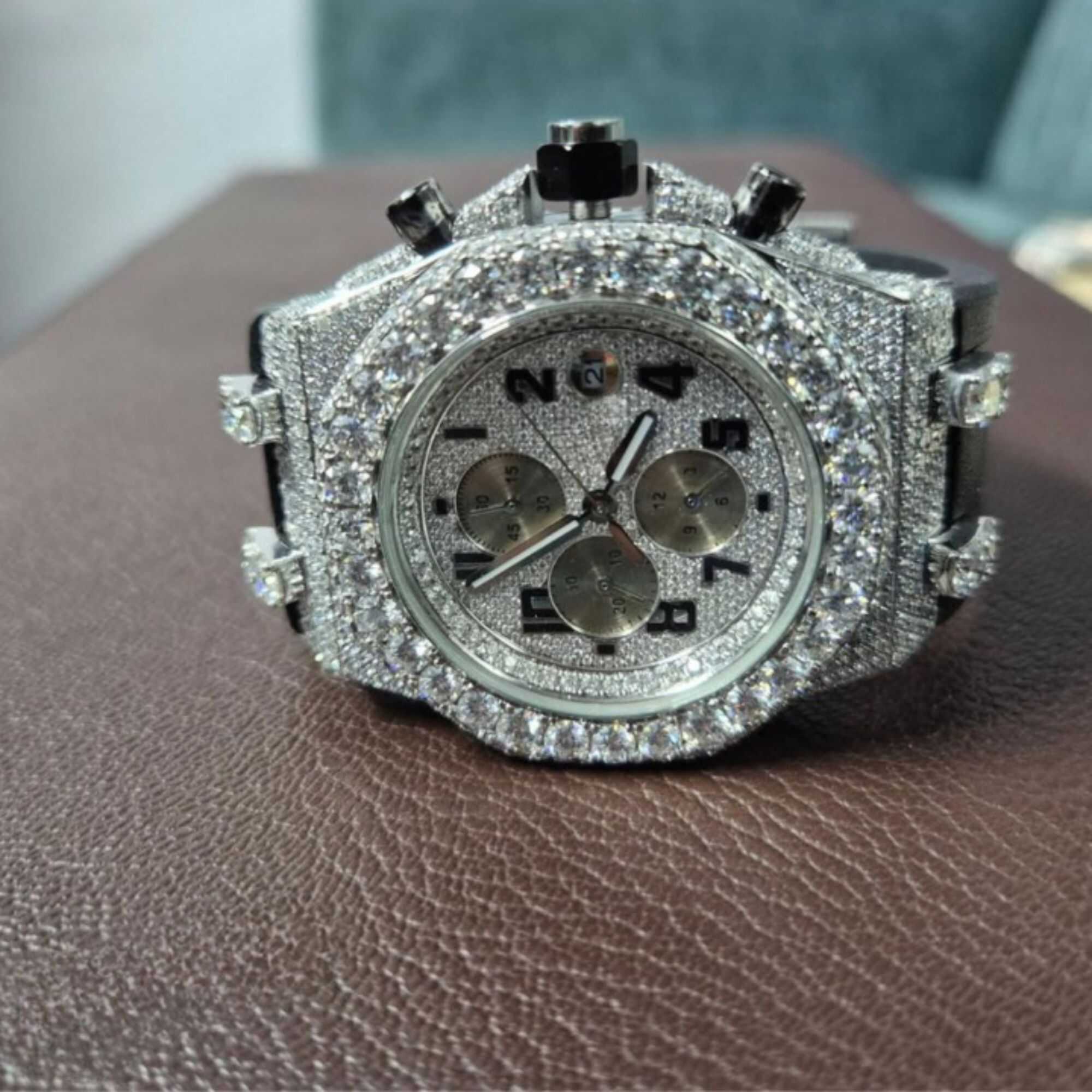 Iced Out Moissanite Watches with Adjustable Metal Strap
