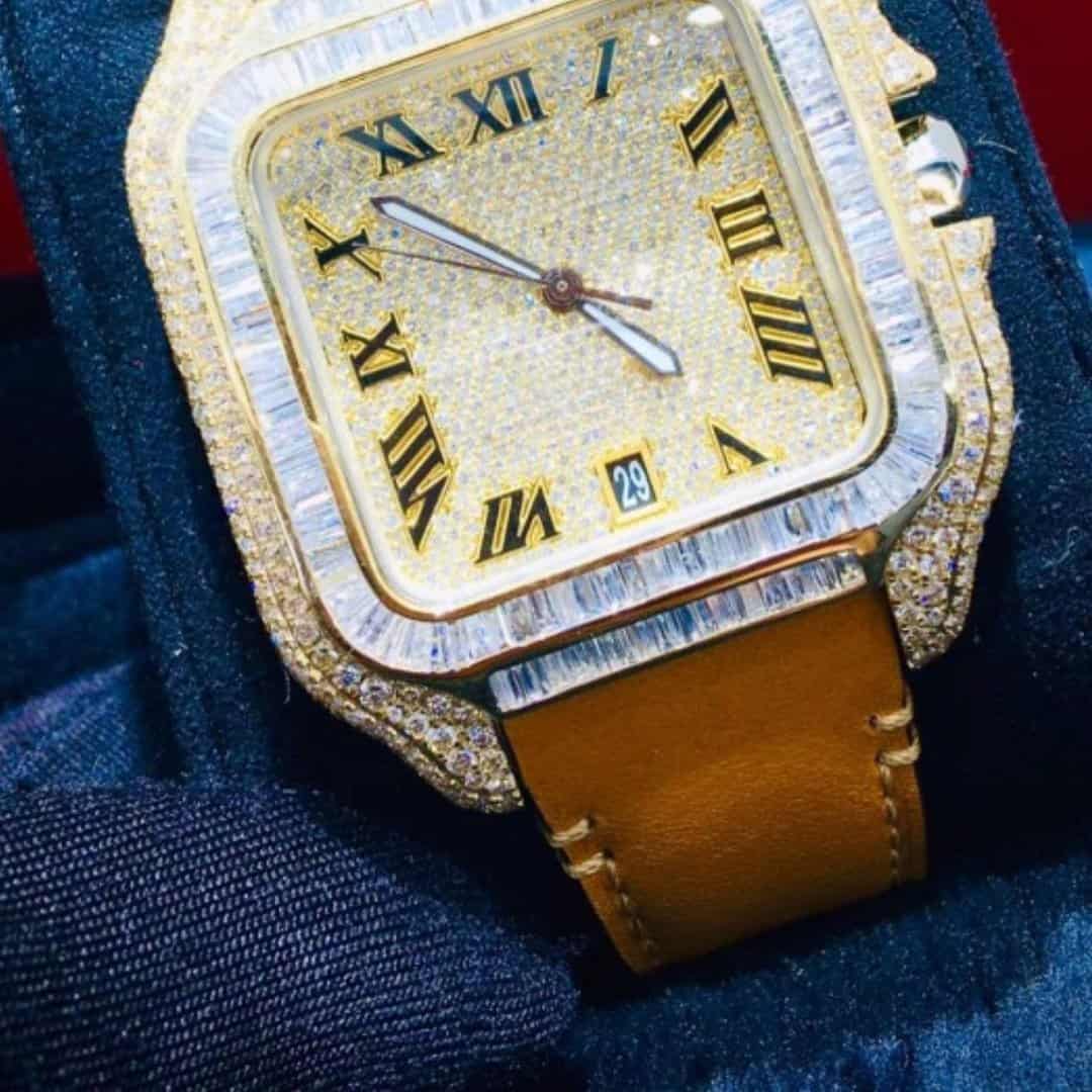 Style 44MM Men’s Iced Out Watch | 14K White Gold Plated