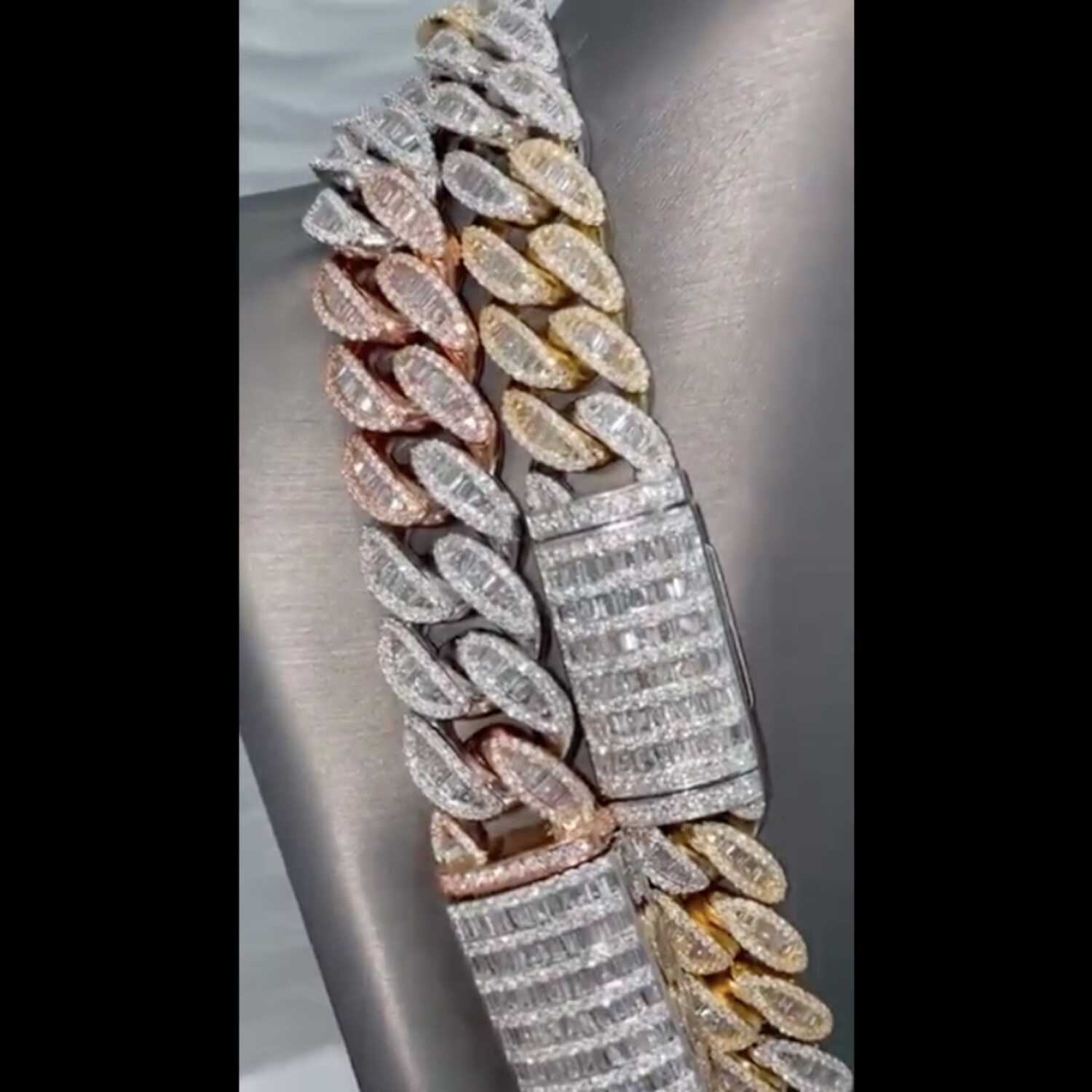 14mm Two Tone Mens Silver Cuban Link Chain
