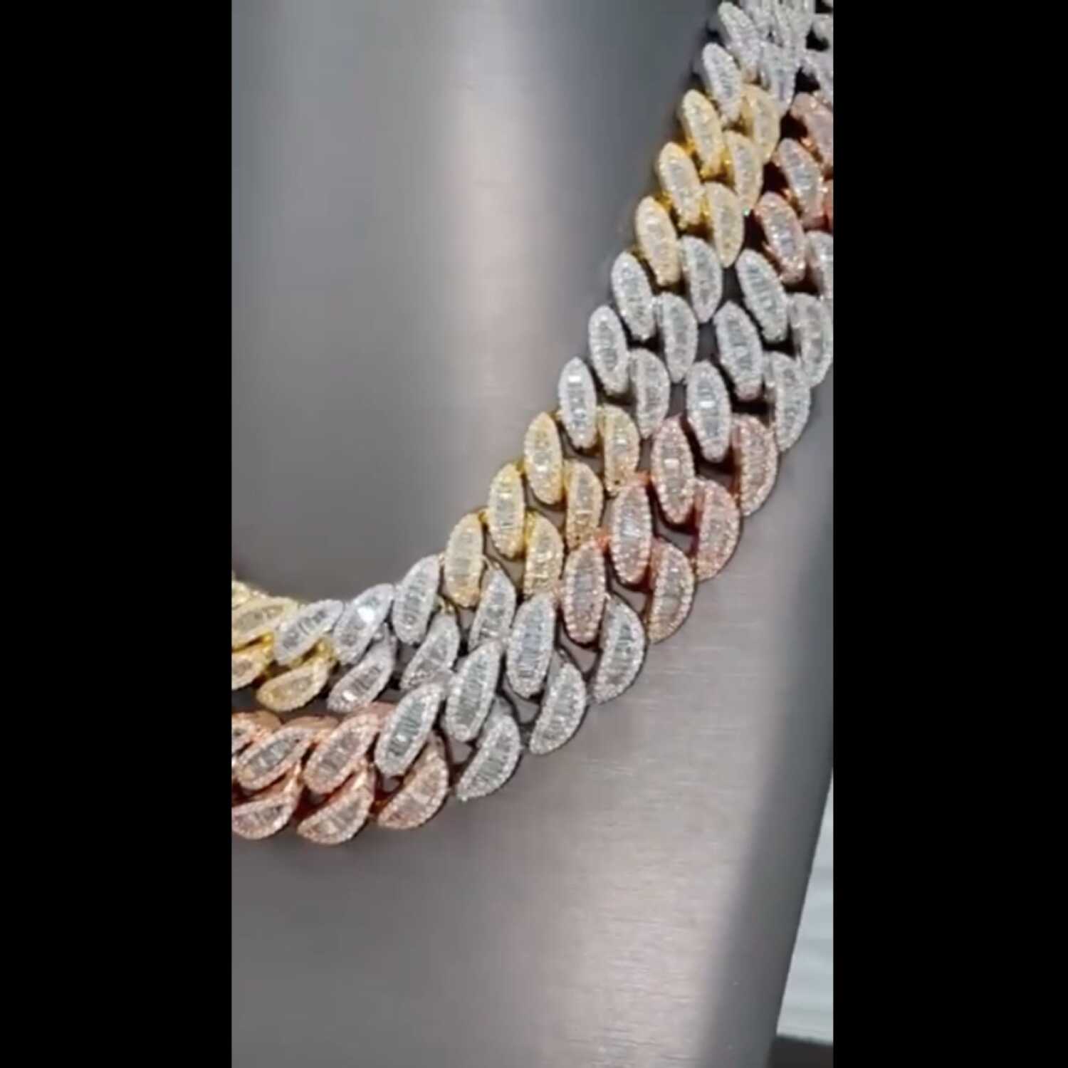 14mm Two Tone Mens Silver Cuban Link Chain