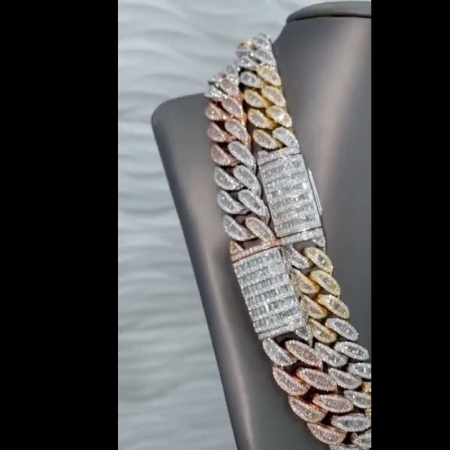 14mm Two Tone Mens Silver Cuban Link Chain