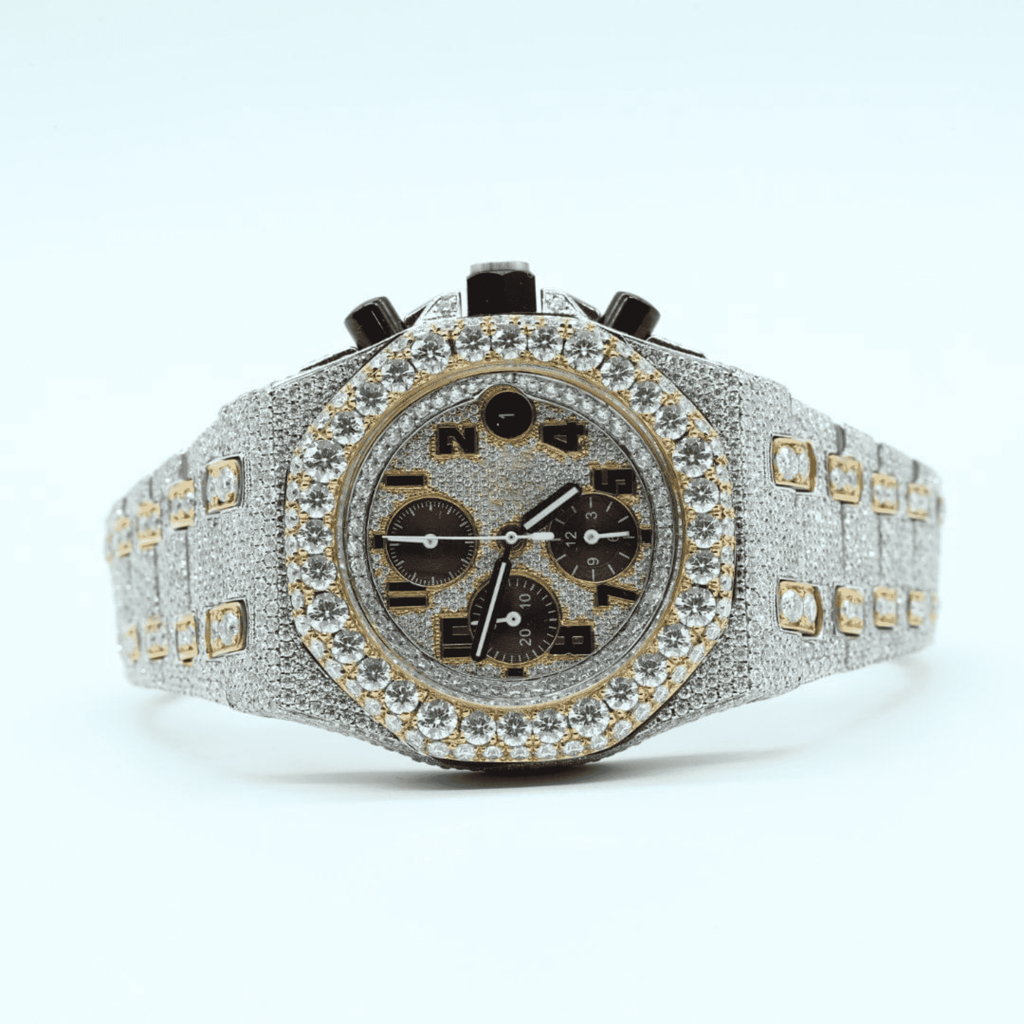 14K White Gold Plated Iced Out Watch for Men 44mm