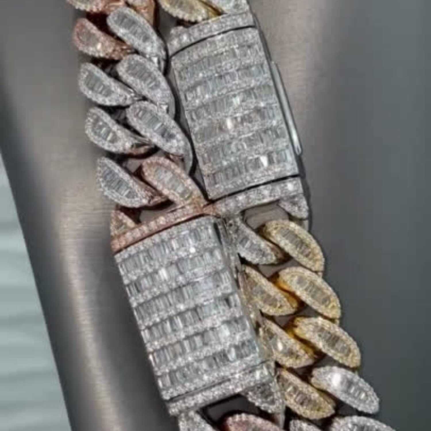14mm Two Tone Mens Silver Cuban Link Chain