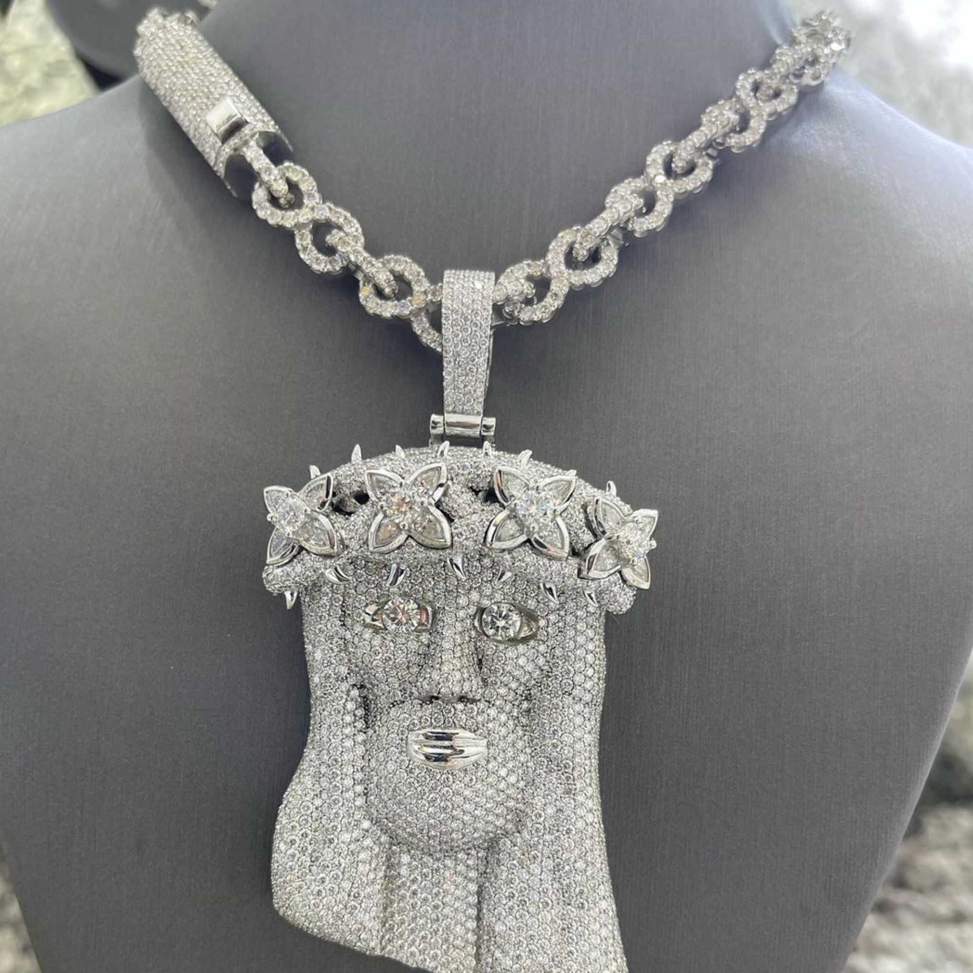 10mm Chain With Jesus Pendant Mens Moissanite Cuban Link Chain