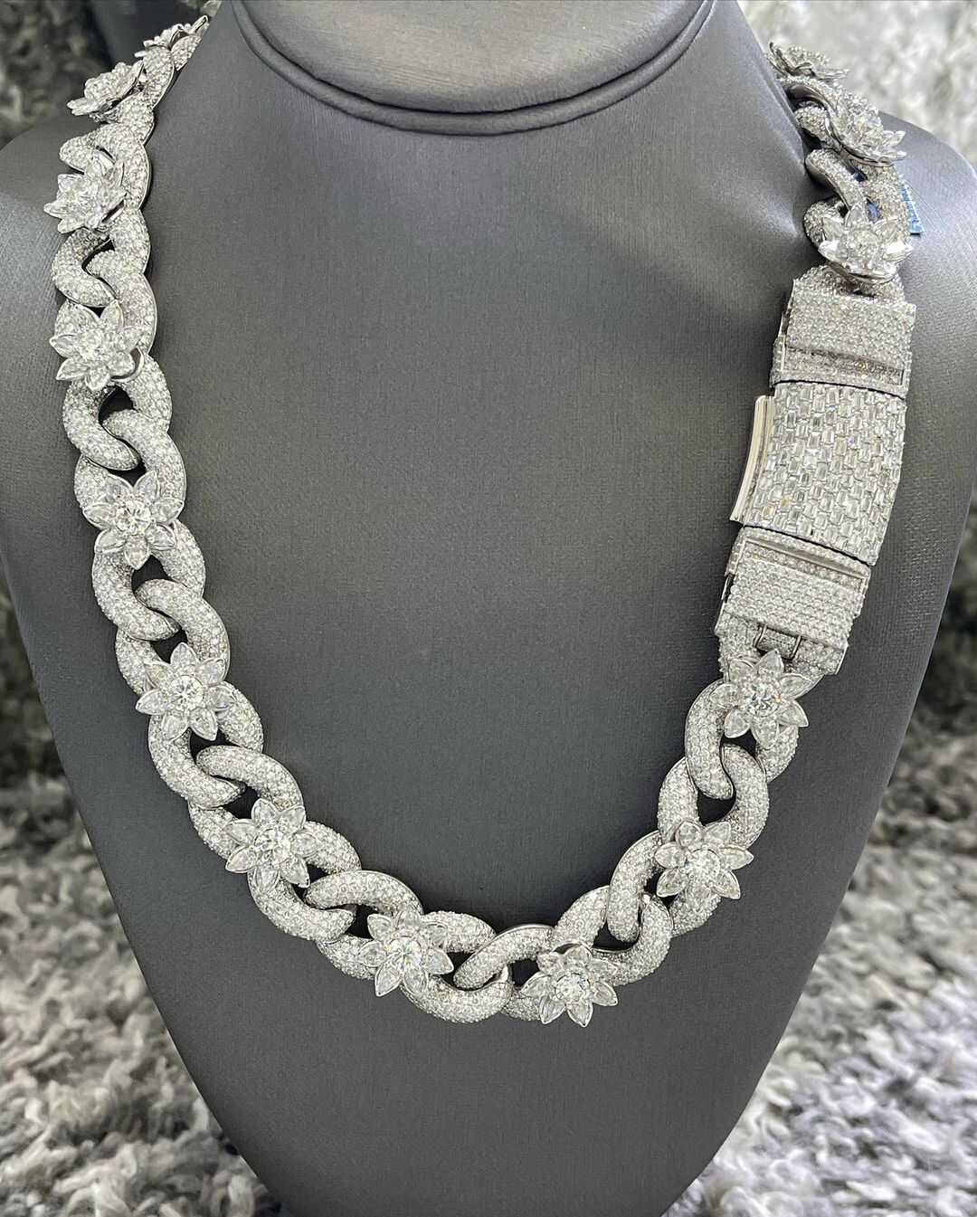 20mm Mens Moissanite Cuban Link Chain 925 Silver VVS Moissanite