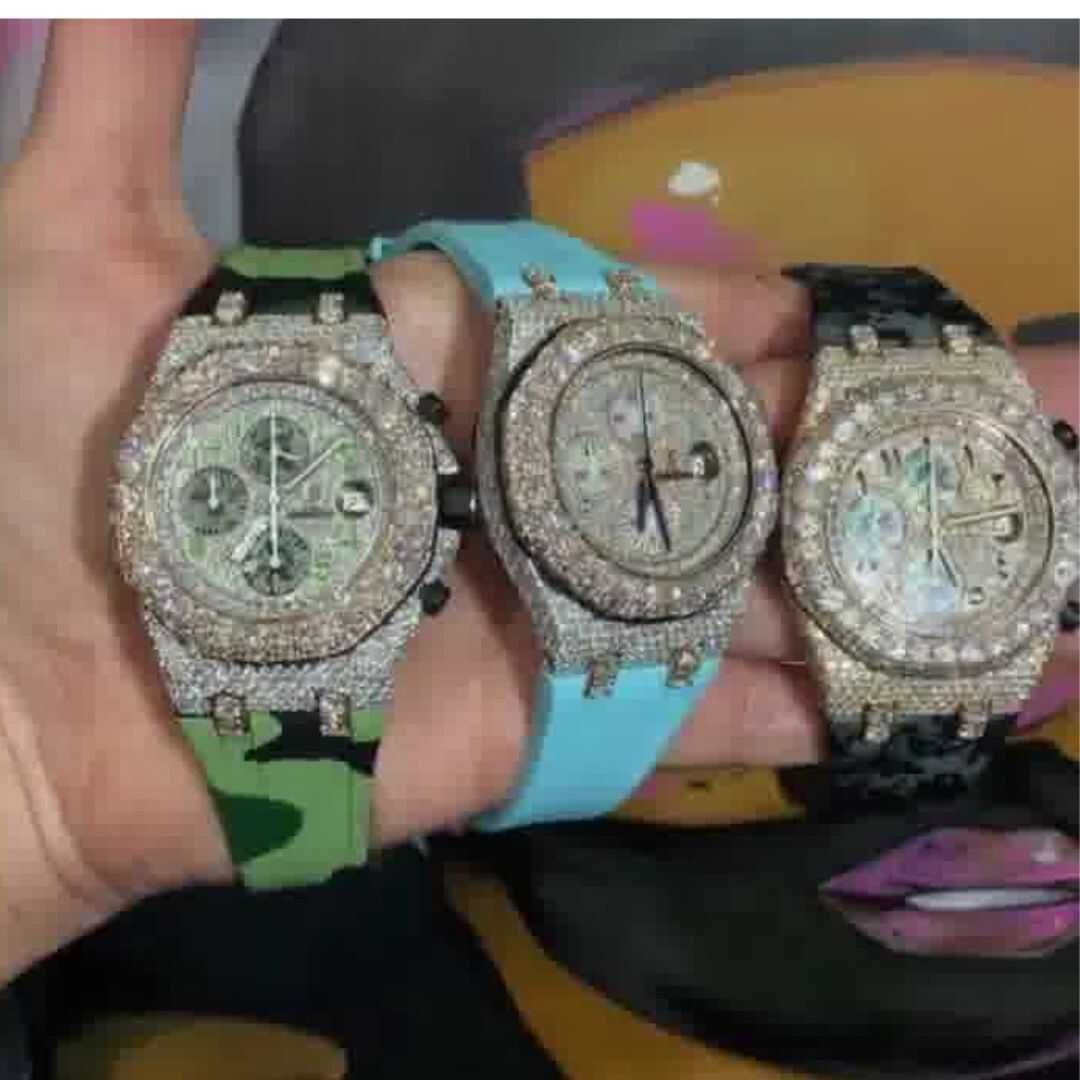 MOISSANITE ICED OUT SILICONE BAND WATCH