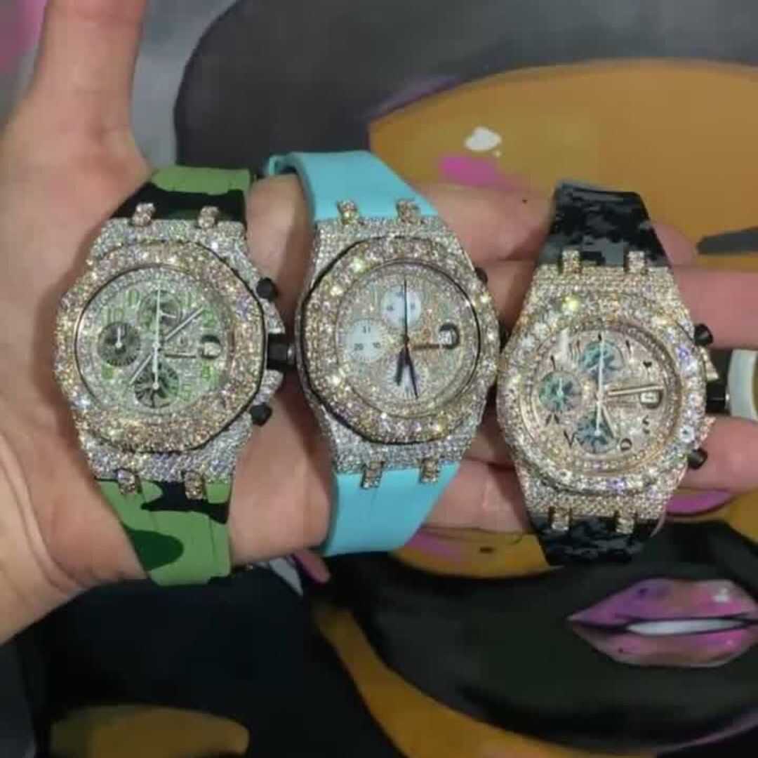 MOISSANITE ICED OUT SILICONE BAND WATCH