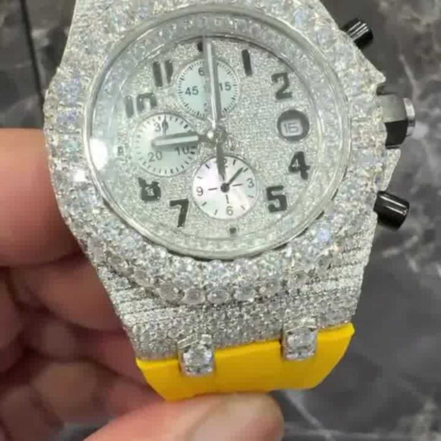 Fully Flooded Moissanite Watch with Sport Silicone Strap - Image 3