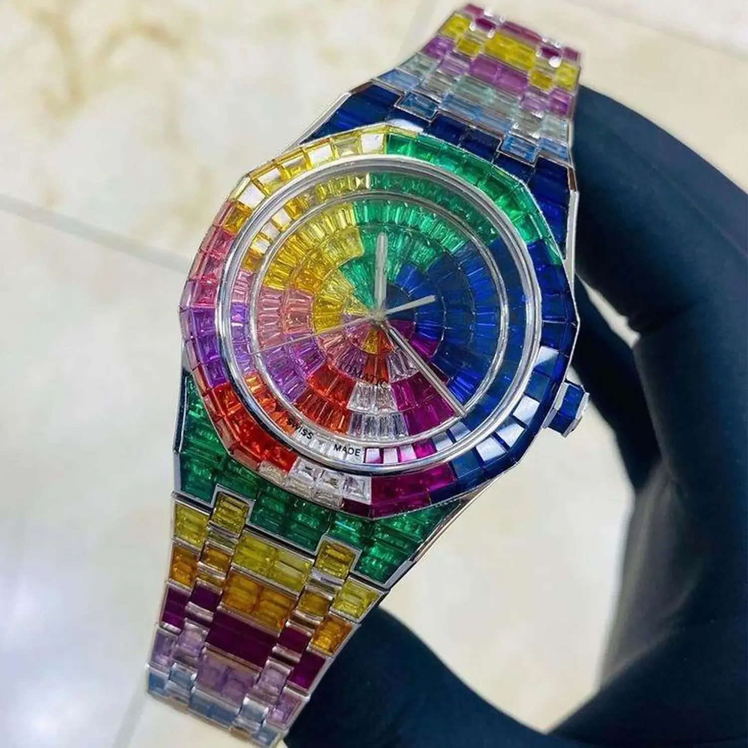 IcedJewelz "Billionaire" Edition Rainbow Moissanite Watch – VVS1 Hand-Set Bust Down Skeleton Tourbillon Style - Image 3