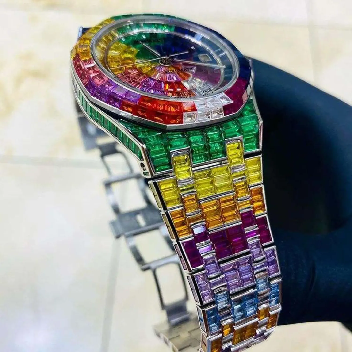 IcedJewelz "Billionaire" Edition Rainbow Moissanite Watch – VVS1 Hand-Set Bust Down Skeleton Tourbillon Style - Image 2