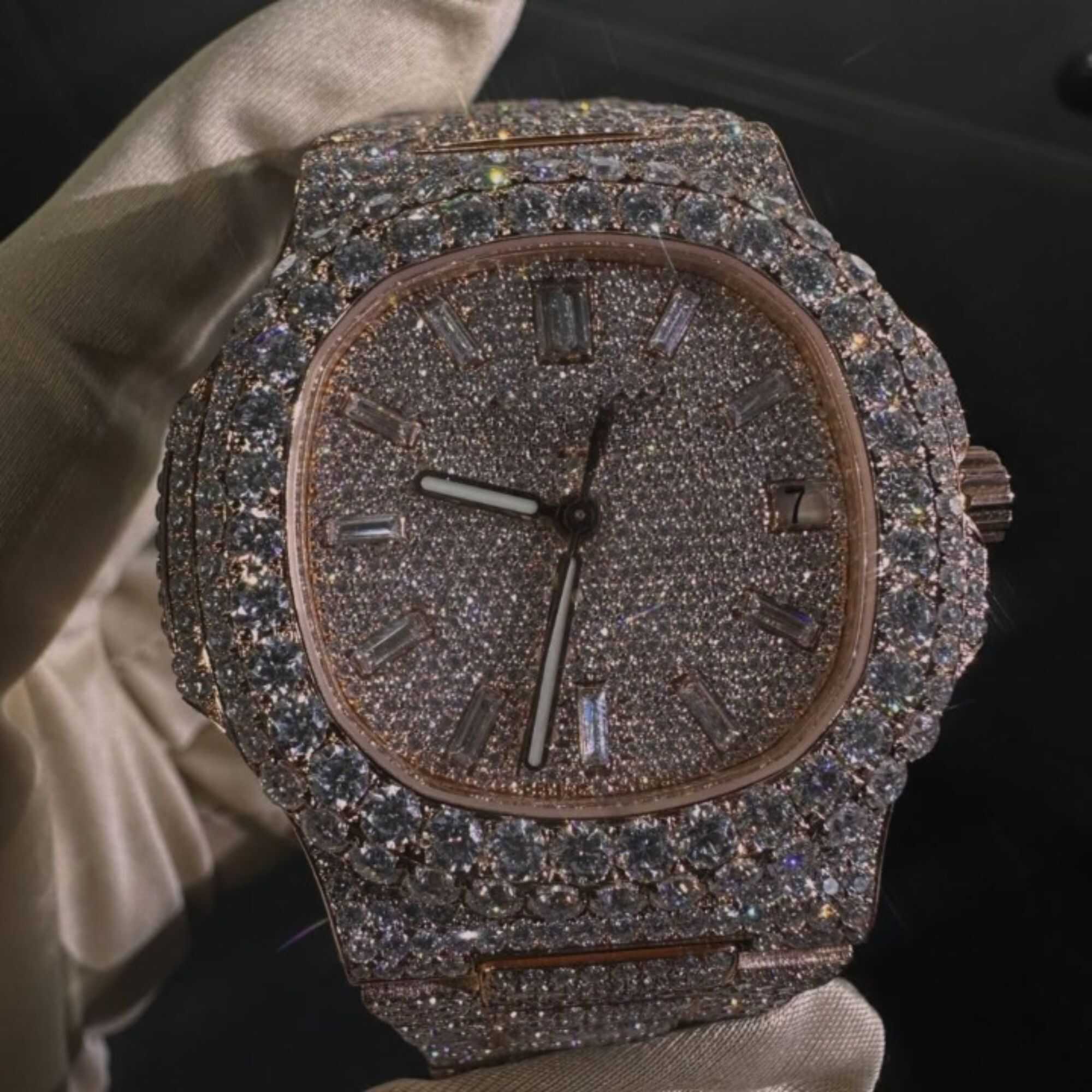 Iced Out Moissanite Watches for Men & Women with Classic Dial