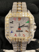 Custom Two-Tone Baguette Bezel Arabic Watch – VVS Moissanite Rainbow Dial Bust Down
