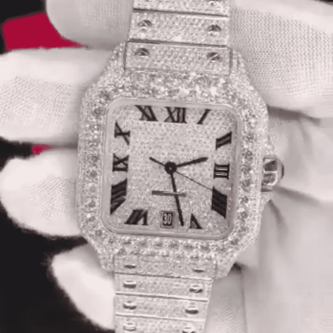 Men’s 44mm Iced Out Watch in 14K White Gold Plated - Image 5