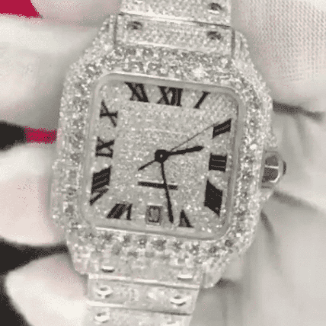 Men’s 44mm Iced Out Watch in 14K White Gold Plated - Image 4