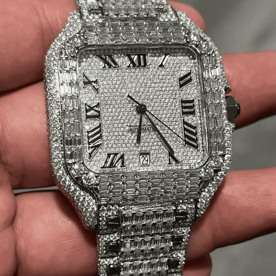 Stainless Steel Hip Hop VVS Moissanite Watch for Party