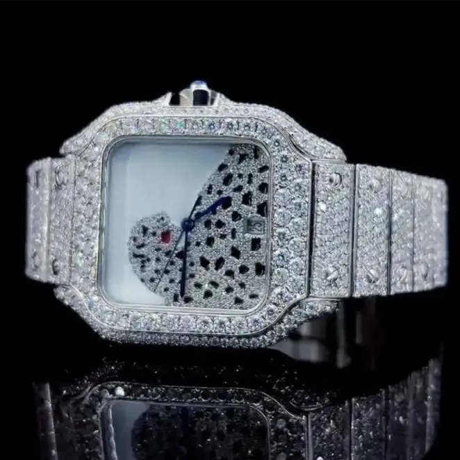 Fully Iced-Out Moissanite Bezel and Band Luxury Wristwatch for Men and Women
