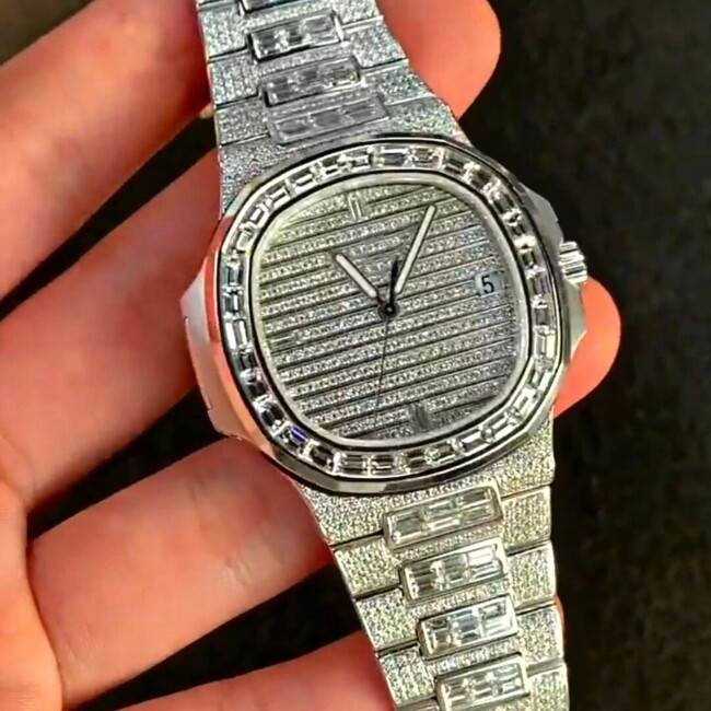 MEN'S ICED OUT WATCH 44MM | 14K WHITE GOLD PLATED ICED OUT WATCH - Image 3