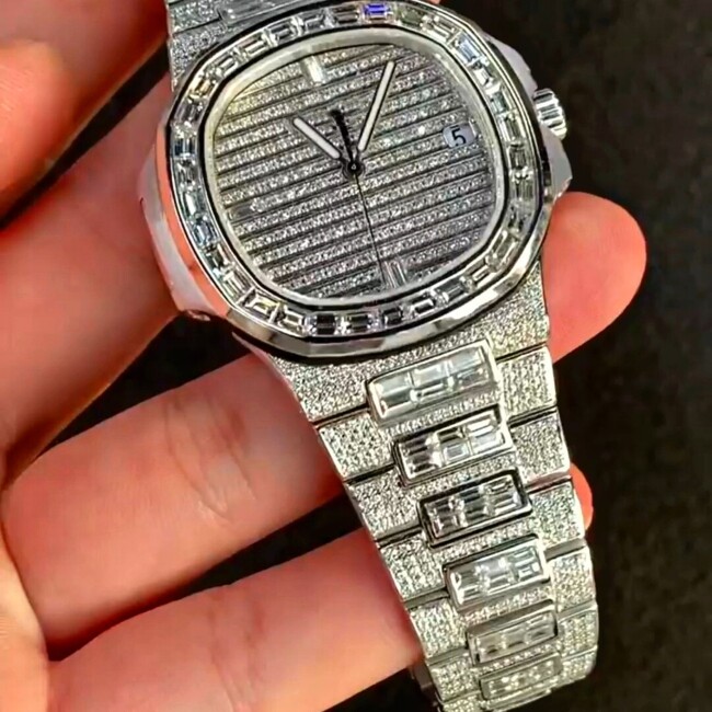 MEN'S ICED OUT WATCH 44MM | 14K WHITE GOLD PLATED ICED OUT WATCH - Image 2